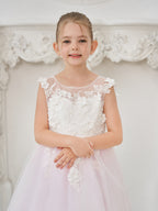 Vestido de niña de las flores de corte A, de tul y encaje hasta el suelo 