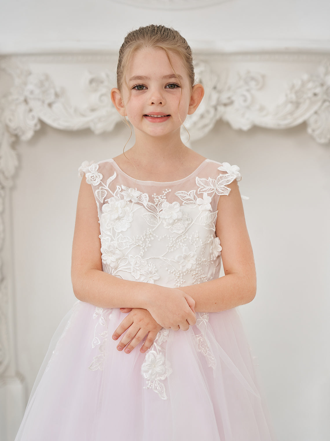 Vestido de niña de las flores de corte A, de tul y encaje hasta el suelo 
