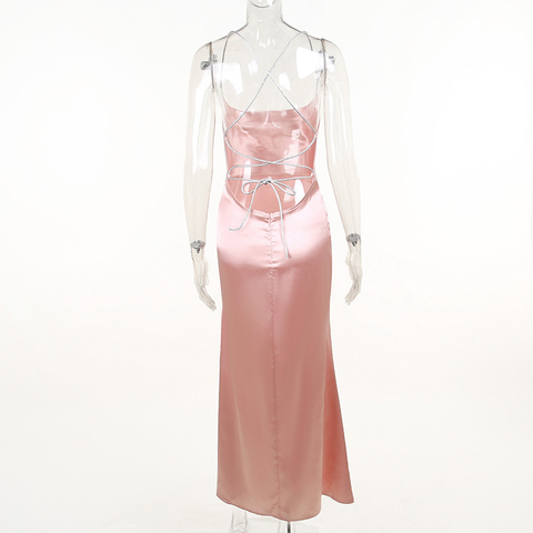 Robe de bal longue sirène rose sexy, robe de soirée rose dos nu Y1933
