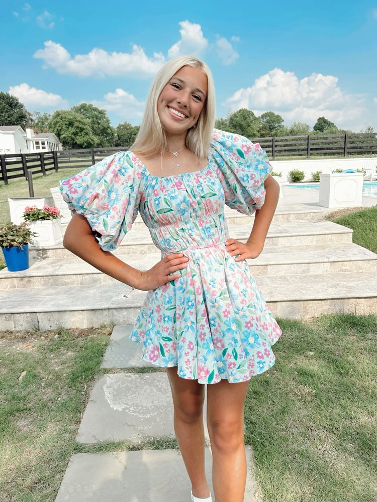 Robe fleurie à manches bouffantes, robe chic de soirée fleurie Y2753