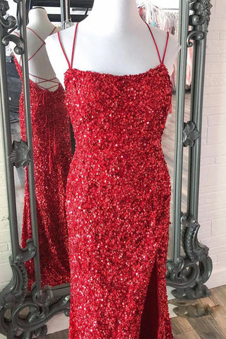 Robe de bal longue rose fuchsia sexy à paillettes et sequins sirène, dos nu