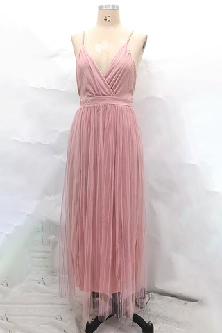 Vestidos de noche sexis de color liso, sin espalda, de malla y con escote en V 