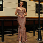 Women Sleeveless Elegant Sexy Long Sequined off Neck Backless Evening Dress