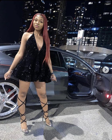 Robe de bal de promo noire à paillettes pour les 18 ans - Robe de remise de diplôme sexy Y146