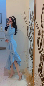 Elegante vestido de fiesta azul con escote en V estilo sirena, vestido de noche formal Y8181