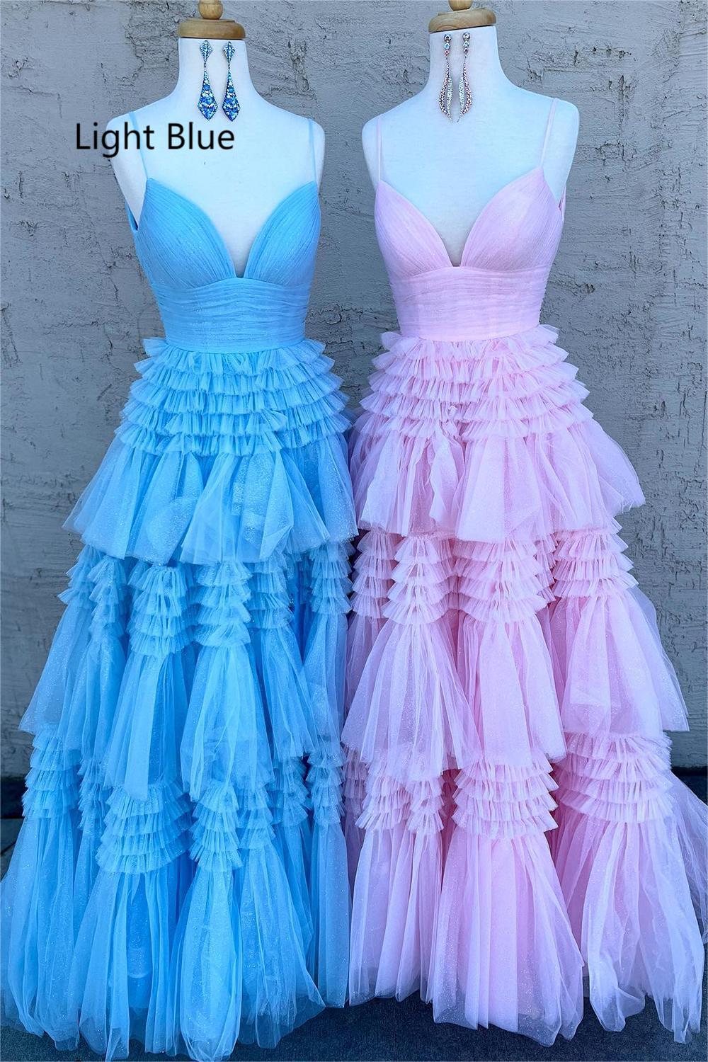 Pretty A Line Spaghetti Straps Long Tulle Prom Dress With Split