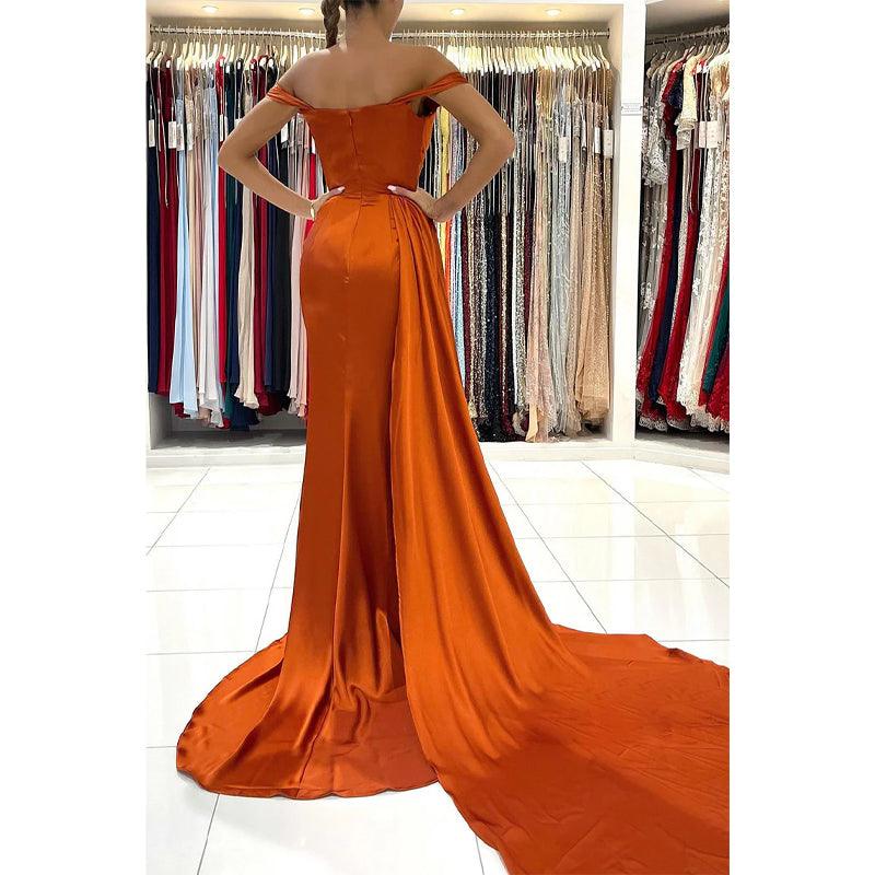 Vestidos de fiesta formales largos con escote en forma de corazón, pliegues y abertura alta