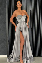 Robe de bal longue à décolleté cœur fendue avec appliques