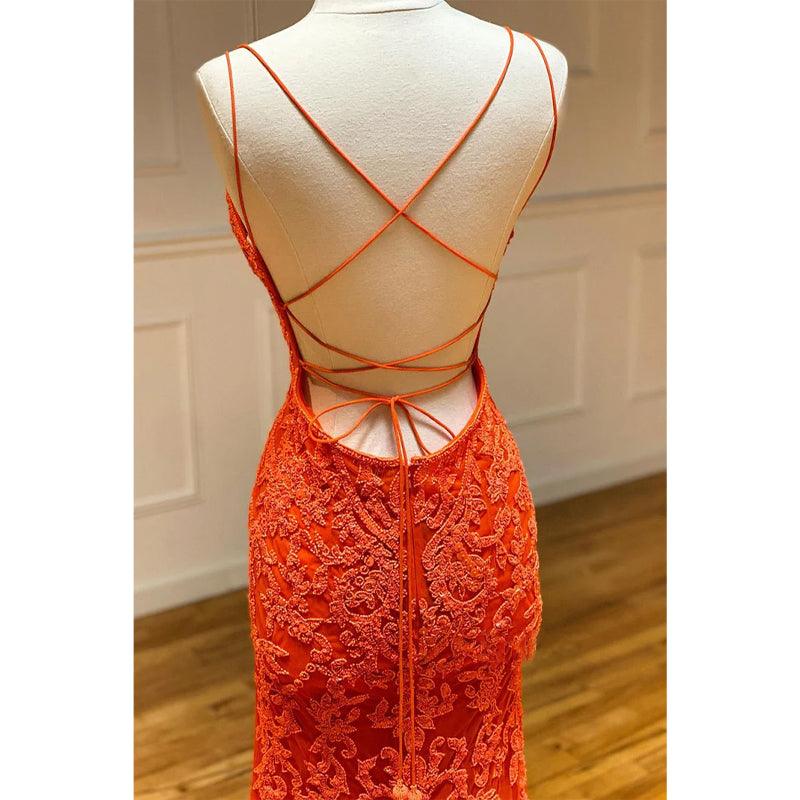 Plunging V-neck Appliques Mermaid Prom Dress