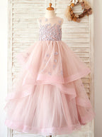 Vestido rosa de tul hasta el suelo para niña de las flores 