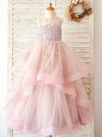 Vestido rosa de tul hasta el suelo para niña de las flores 