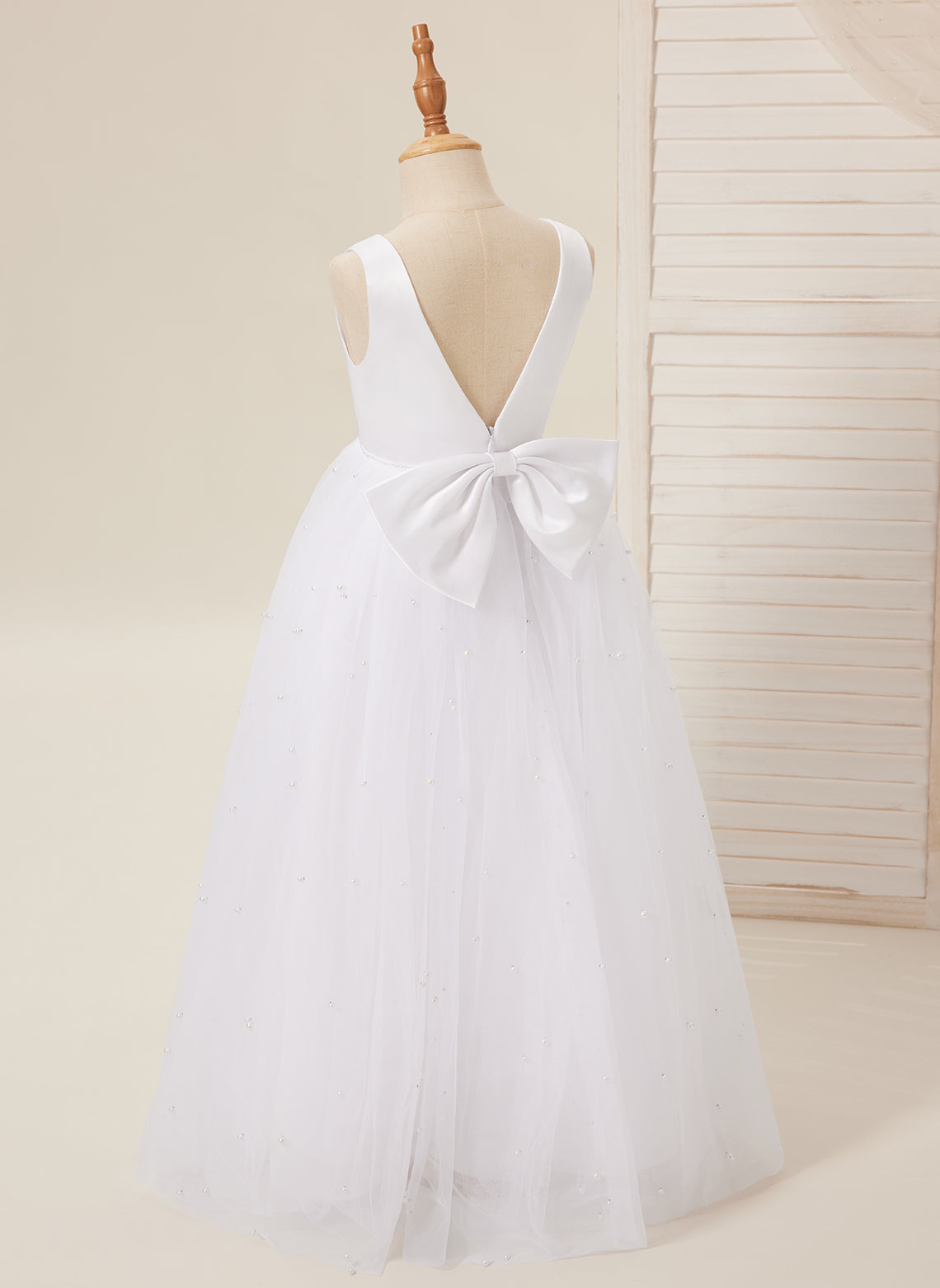 Elegante vestido de princesa de satén y tul para niña de las flores 