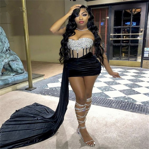 Robe fourreau en velours noir pour bal de promo, robe de soirée sur mesure Y323