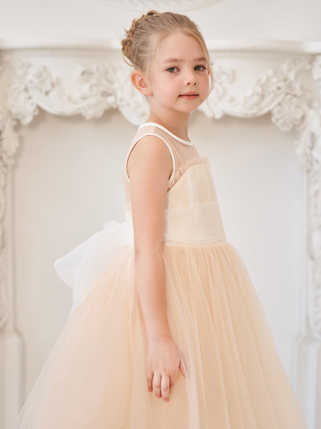 Vestido rosa de corte A, largo hasta el suelo, de tul y organza (010226975) 