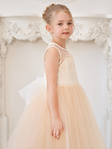 Robe longue rose en tulle organza coupe trapèze (010226975) 