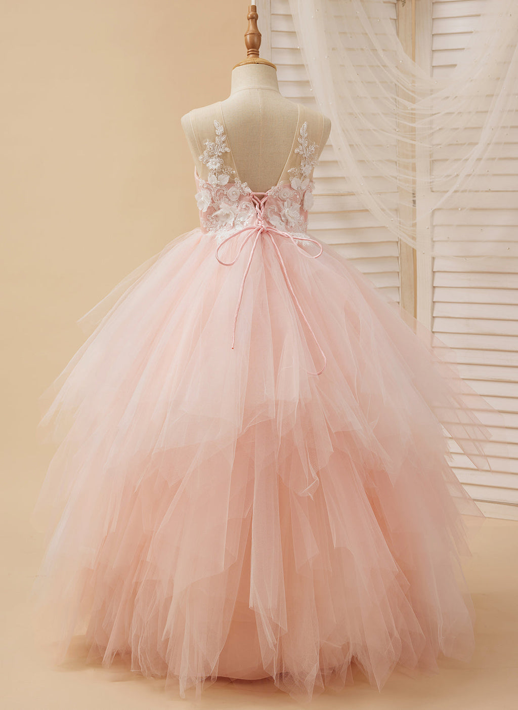 Vestido de baile/princesa de encaje y tul rosa hasta el suelo (2003226757)