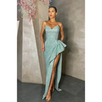 Vestido de fiesta de corte tubo/columna, vestido de fiesta con abertura alta, vestidos de noche formales con brillo 