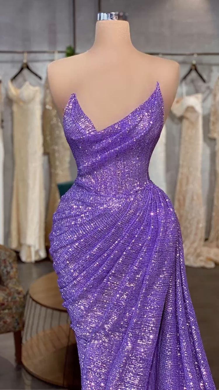 Vestido largo de fiesta con lentejuelas color lila claro y mangas desmontables, elegante vestido de noche Y711