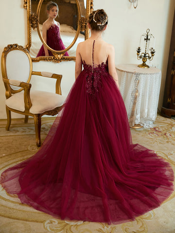 Vestido de princesa/vestido de princesa con cola de tul para niña de las flores 