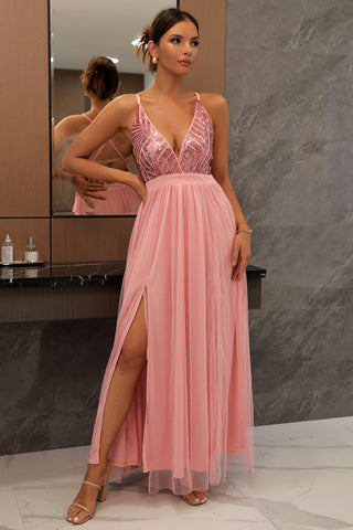 Vestido de fiesta con lentejuelas y escote en V