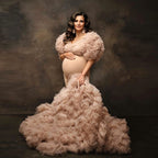Elegante vestido de maternidad de tul, vestido de maternidad color champán, vestidos de maternidad de tul para sesión de fotos, bata, vestidos formales para embarazadas
