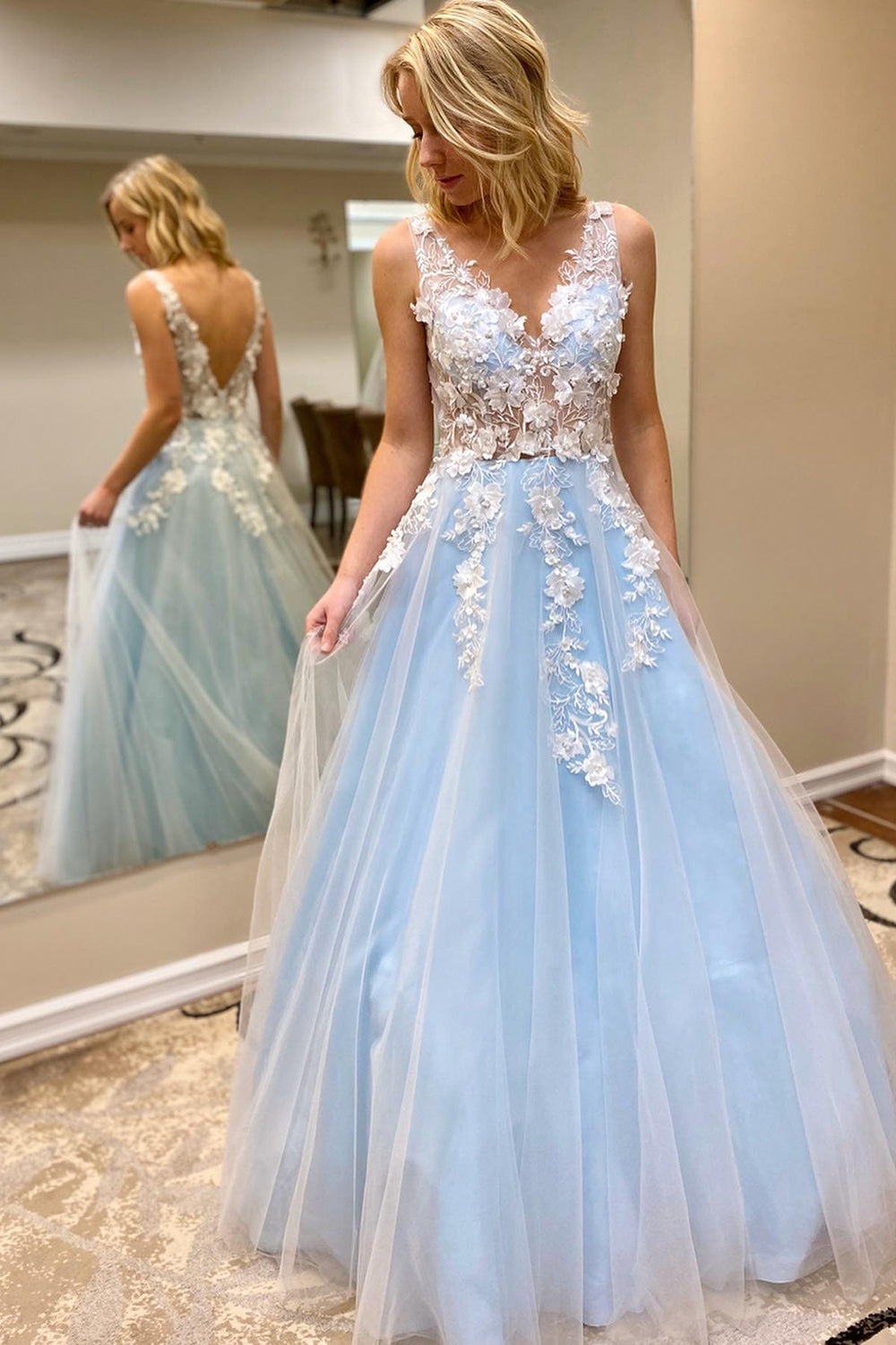 V-Neck A-Line Prom Dress with Appliques