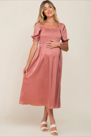 6107#Vestido de maternidad de manga corta abullonada para baby shower 