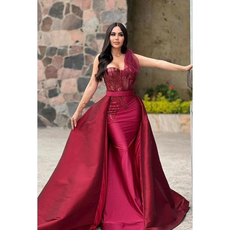 Glamoroso y dramático vestido de fiesta de noche de sirena sin mangas con un solo hombro