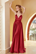 Robe de bal simple bordeaux à fines bretelles