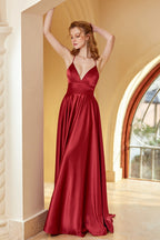 Robe de bal simple bordeaux à fines bretelles