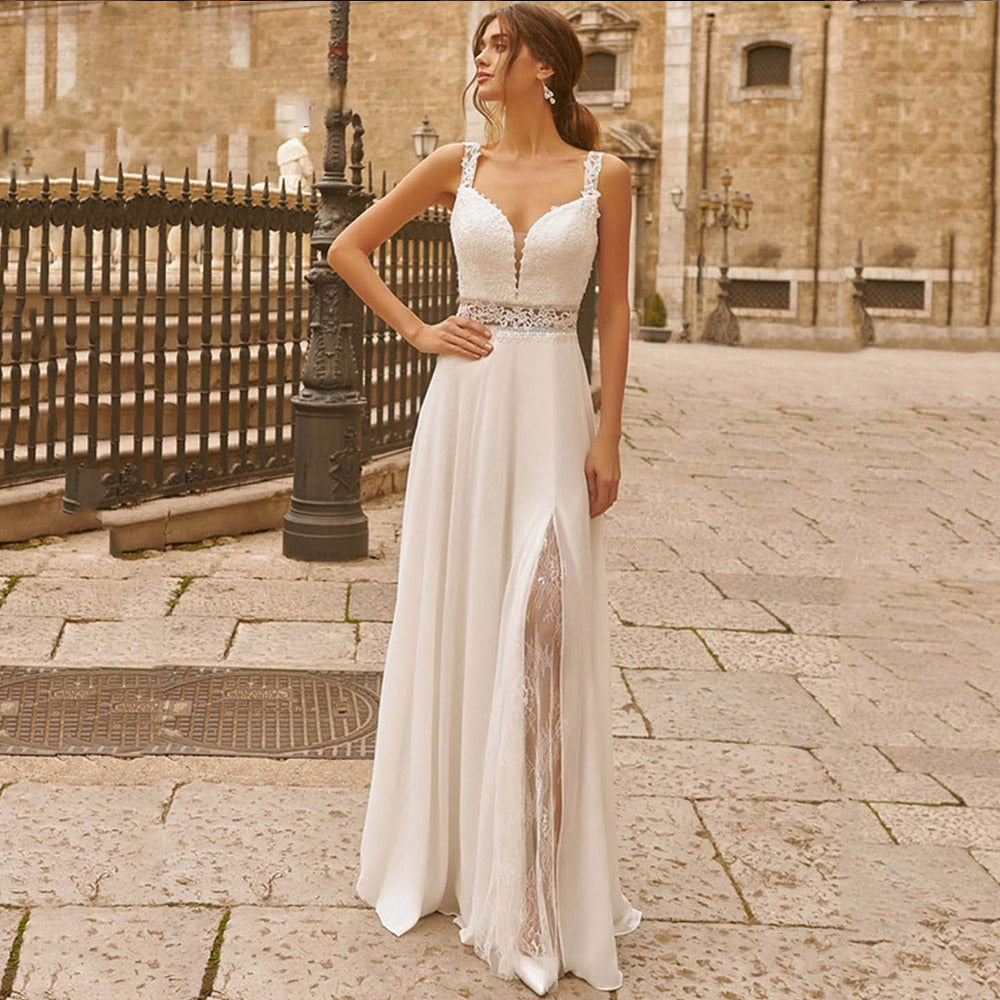 Sweetheart Wedding Dresses for Woman Lace Appliques Boho Bridal Gowns Slit Sleeveless Boho vestidos de novia boda civil