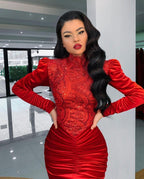 Long Sleeves Mermaid Evening Dress Split With Beadings