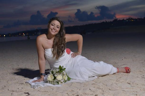 Vestido de novia playero Baoleely de gasa, corte sirena, escote corazón, con cola de volantes, MW129 
