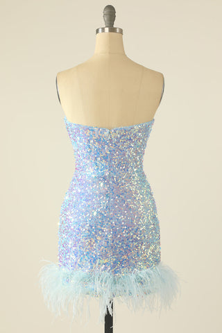 Sequin Homecoming Dress with Feathers