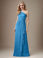 Vestido Ruby Sheath de malla metálica con un solo hombro para la madre de la novia
