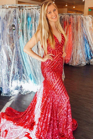 Deep V Neck Sequin Mermaid Prom Dress