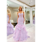 Vestido de fiesta de sirena con apliques, sin mangas y hombros descubiertos, glamuroso y dramático