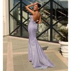 Robe de soirée sirène scintillante à bretelles spaghetti 