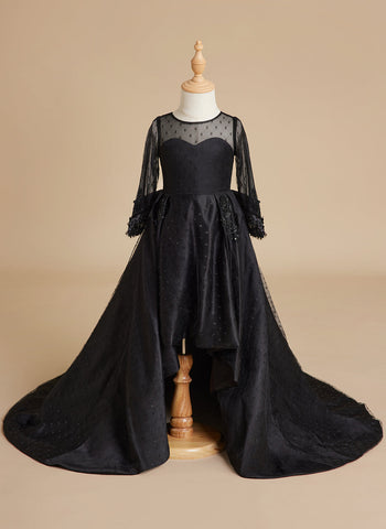 Vestido de gala/vestido negro de princesa con cola de barrido de satén 