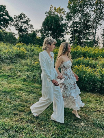 Pretty Strapless 3D Floral Lace Tiered Long Prom Dress,White A Line Evening Dress Wedding Dress Y8462