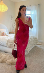 Robe de soirée élégante à imprimé floral et décolleté en V profond, référence Y4548