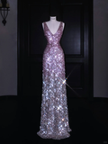 Magnifique robe de bal longue rose à sequins et col en V Y8688