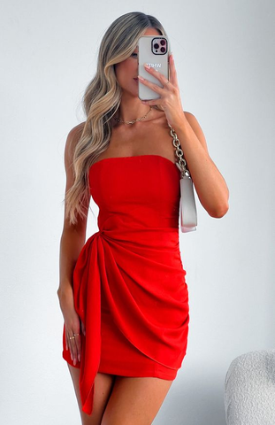 Robe de bal rouge sans bretelles, robe de cocktail rouge Y2914