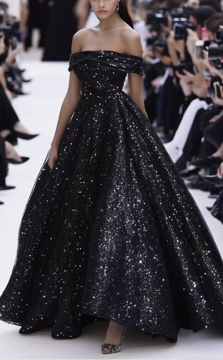 Vestido de fiesta negro brillante con lentejuelas, vestido de noche formal Y8344
