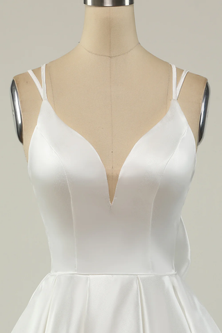 Vestido de graduación blanco satinado corte A, vestido corto blanco para fiesta de bienvenida Y1849