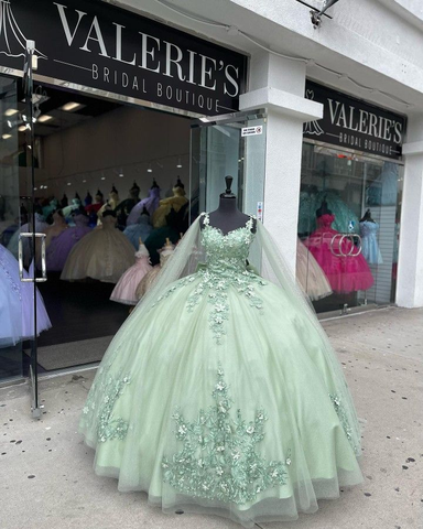 Robe de bal vert sauge avec appliques, robe de Sweet 16, robe de Quinceañera Y2319