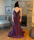 Robe de bal sirène élégante à col en V et traîne Y7220