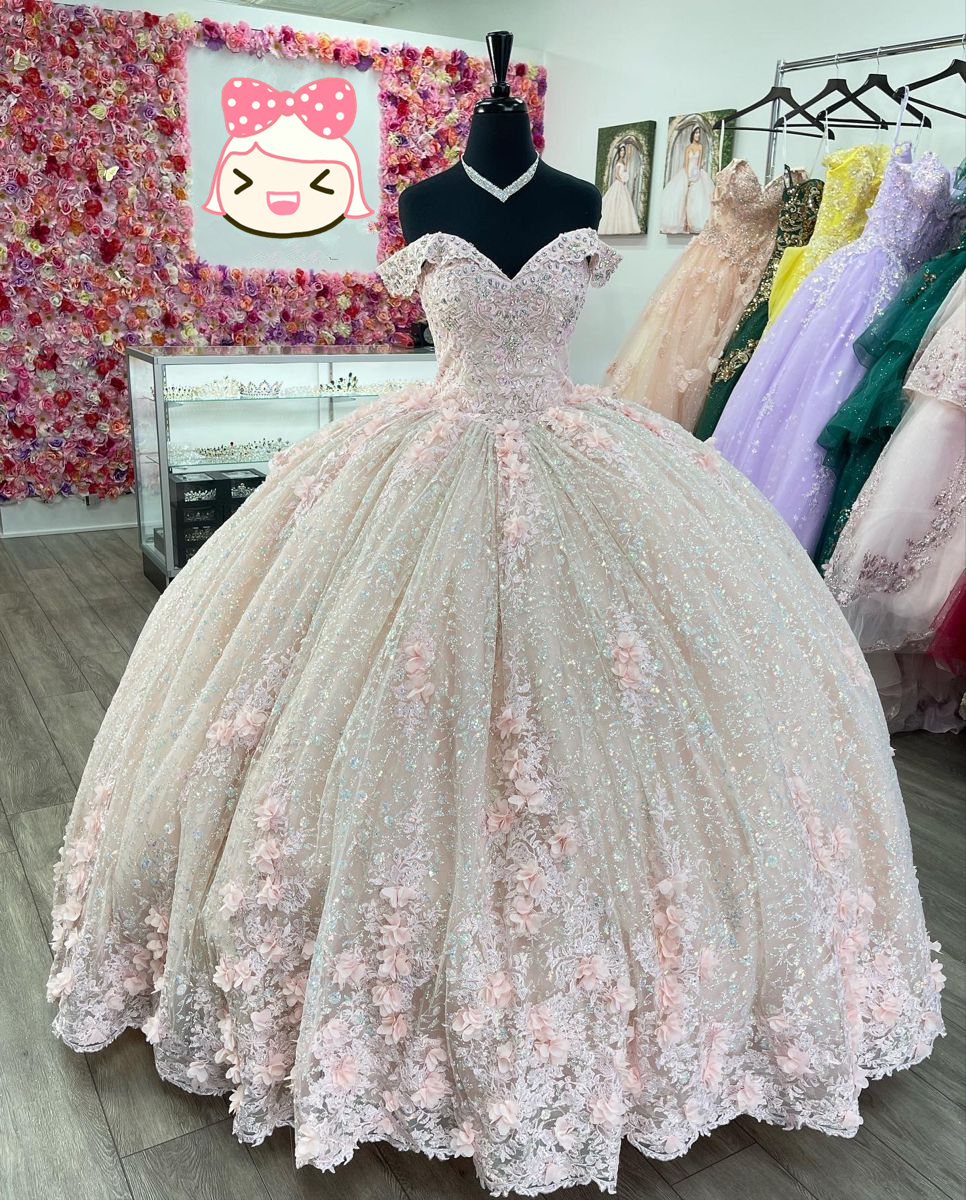 Vestido de gala rosa brillante con hombros descubiertos, vestido de princesa rosa, vestido rosa para quinceañera Y2342