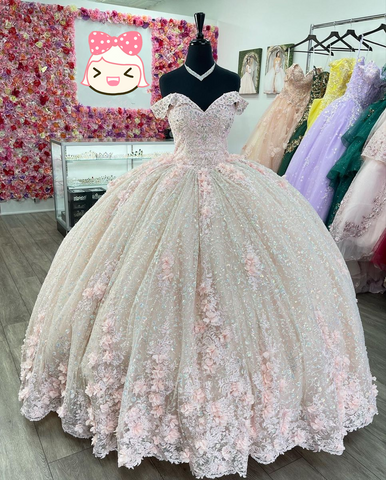 Robe de bal rose pailletée à épaules dénudées, robe de princesse rose, robe rose pour les 16 ans Y2342