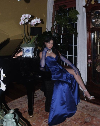 Robe de soirée longue élégante en satin bleu, robe de concours Y2621